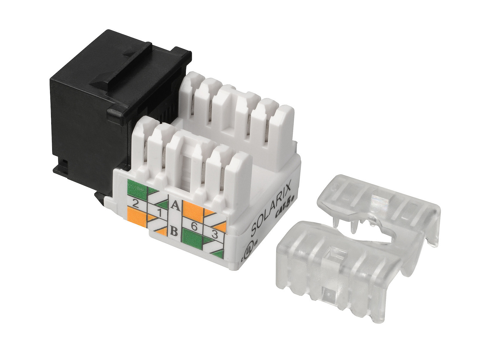 Keystone datový SOLARIX SXKJ-5E-UTP-BK-90, CAT5E, UTP, RJ45, černá, narážecí