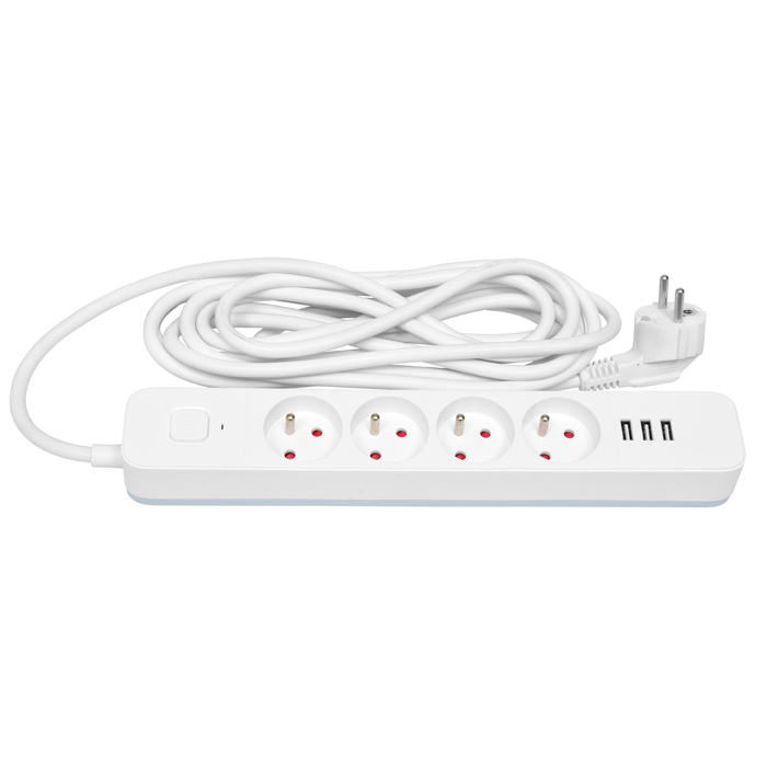 Prodlužovací přívod ECOPLANET F-USB 3680W, IP20, 4x zásuvka, 1,5m, bílá