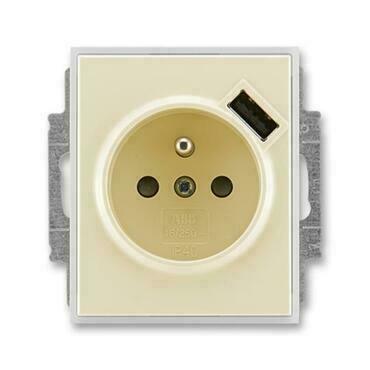 ABB 5569E-A02357 21 Element Zásuvka 1násobná s kolíkem, s clonkami, s USB nabíjením
