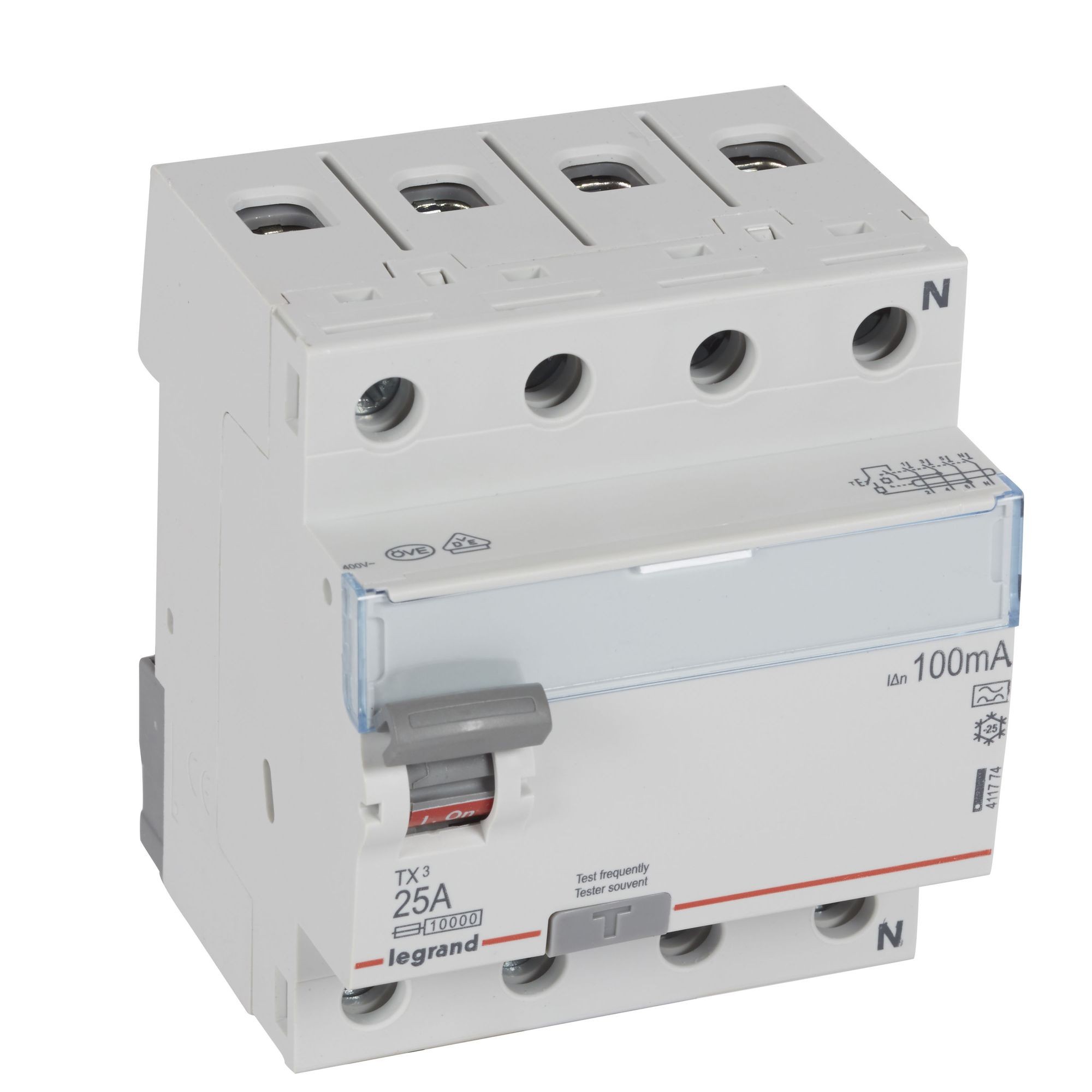 Chránič čtyřpolový LEGRAND 411774 TX3 CHRÁN. 4P 25A 100MA A