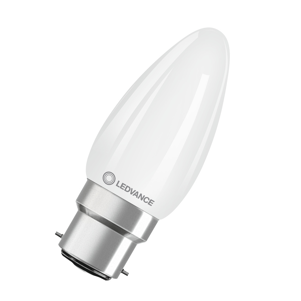 LED žárovka svíčka LEDVANCE LED CLB40DIM 4.8W 827 FILFR B22D P, matná, stmívatelná
