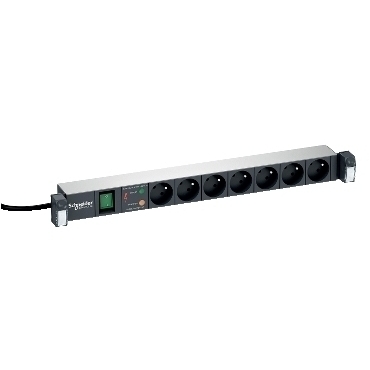 SCHN VDIG164711 Napájecí panel, 7x zásuvka s kolíkem, prosvětlený vypínač, přepěťová ochrana, 1U