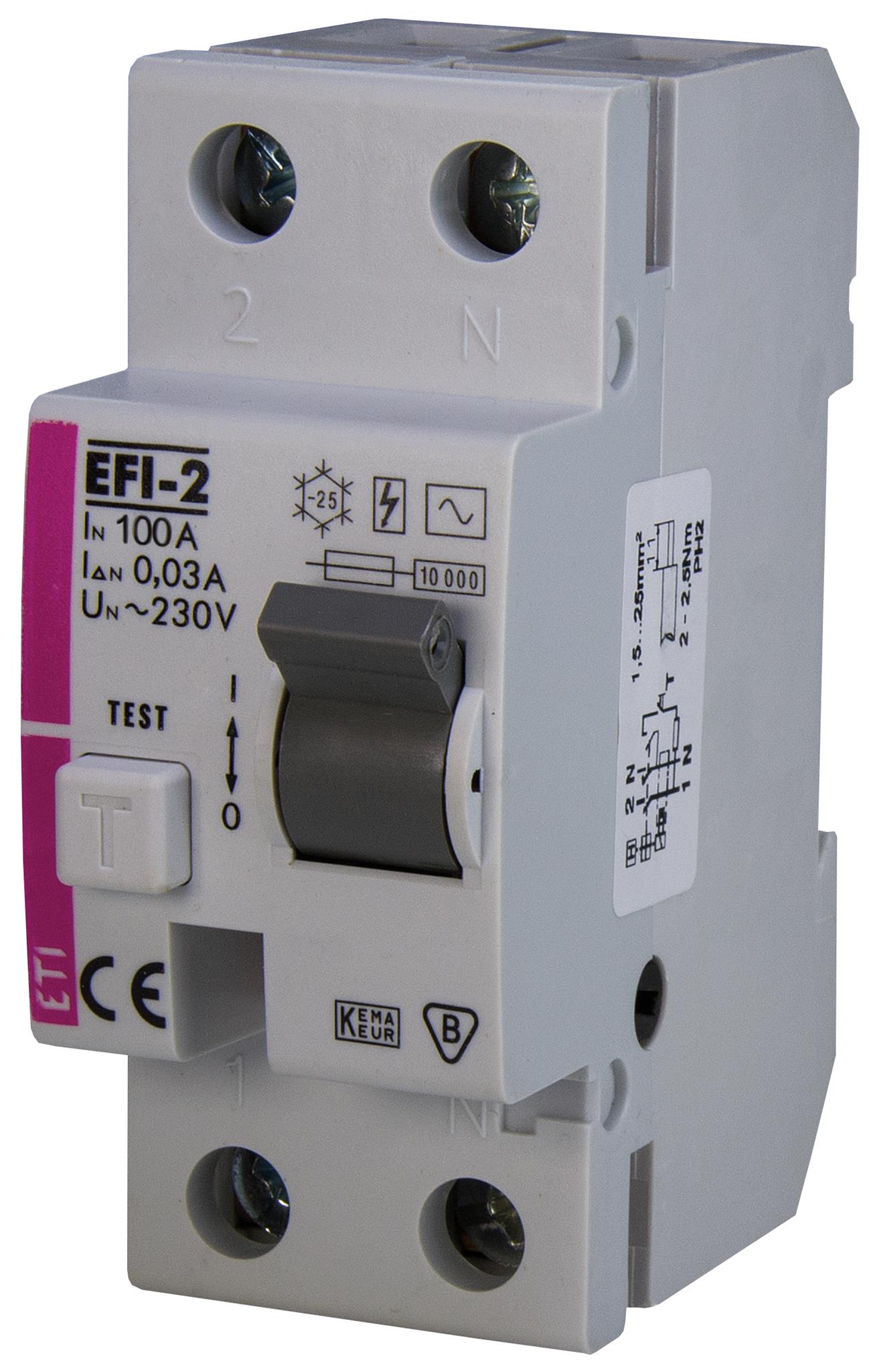 Chránič dvoupolový ETI 002062531 EFI-2 AC 100/0,03