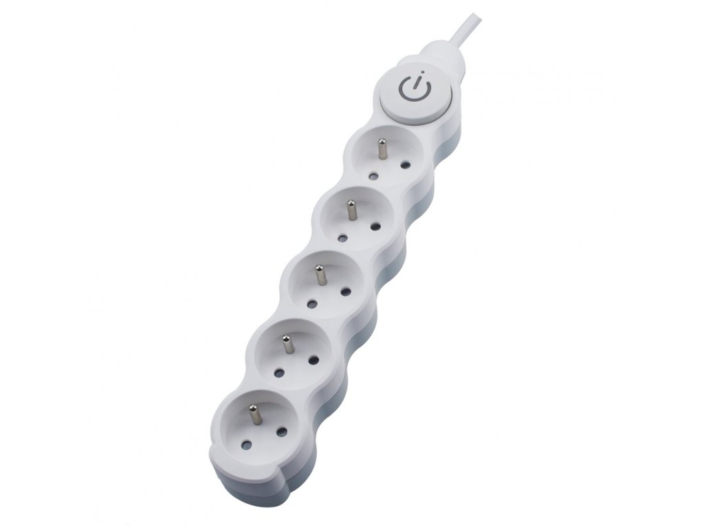 DAM Prodlužovací přívod 5x2p+Z, 250V, 3x1mm, 10A bílá 1,5m s vypínačem