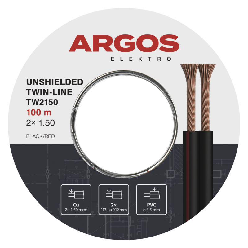 Dvojlinka nestíněná ARGOS TW2150, 2x 1,50 mm, černo-rudá, 100 m