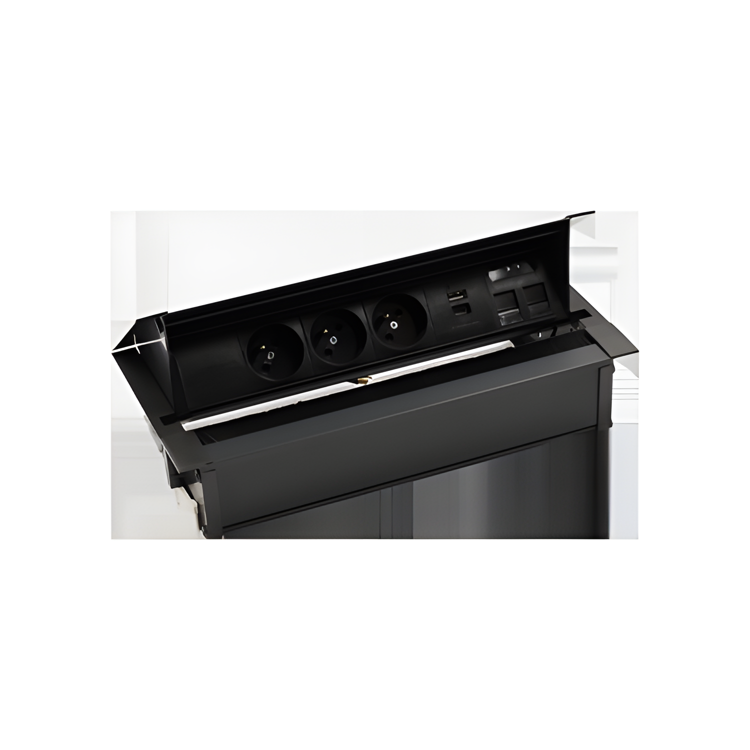 Mediaport Cover SIMON 480 48730E30BK00000-44, 3x230V+USB nab.+kryt 2xRJ45, 10cm kabel, černá