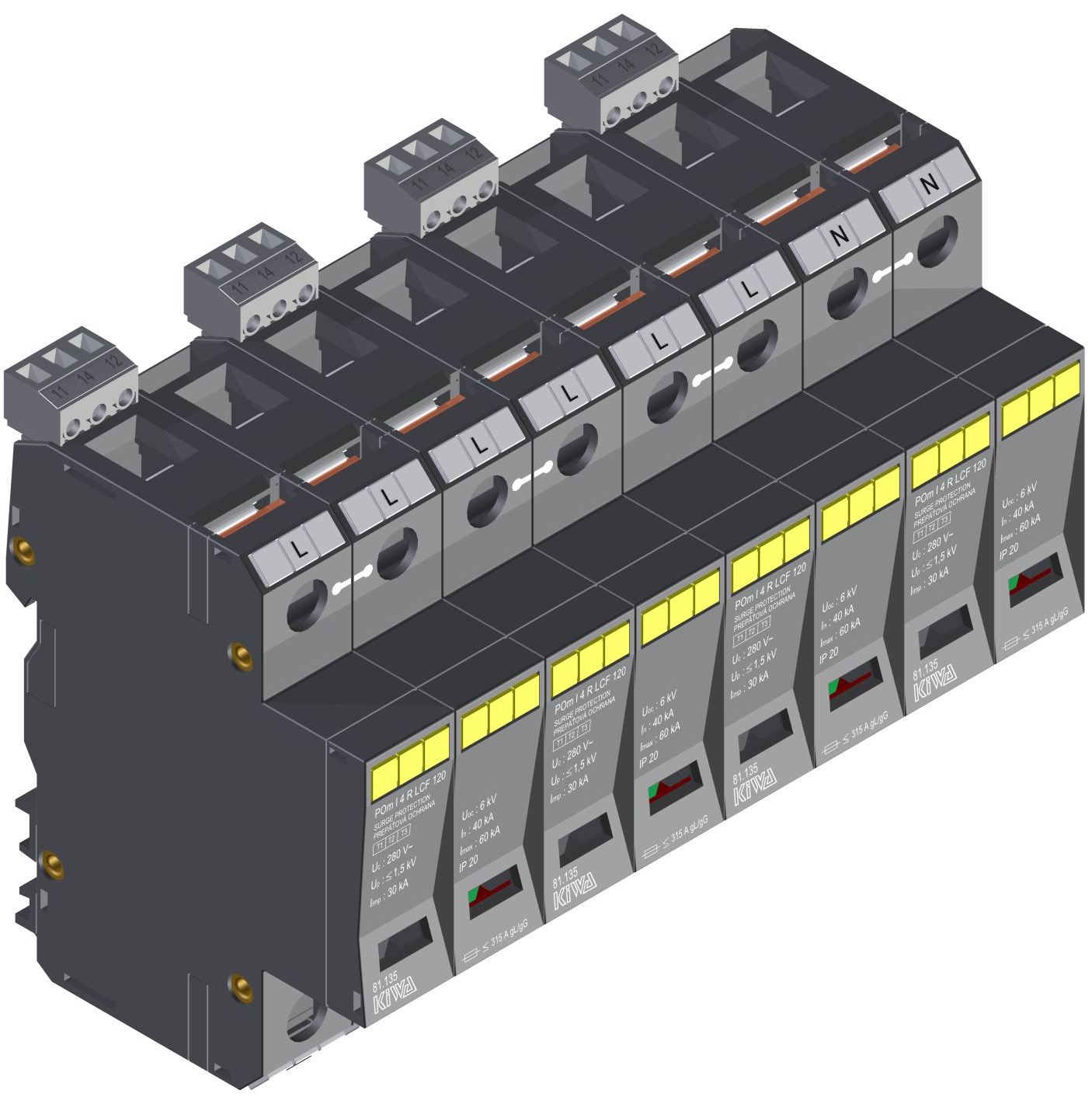 SEZ POm I 4 R LCF 120 Přepěťová ochrana POm I 4 R LCF 120 kA 280 V/30 kA, modulární, monoblok, B+C+D