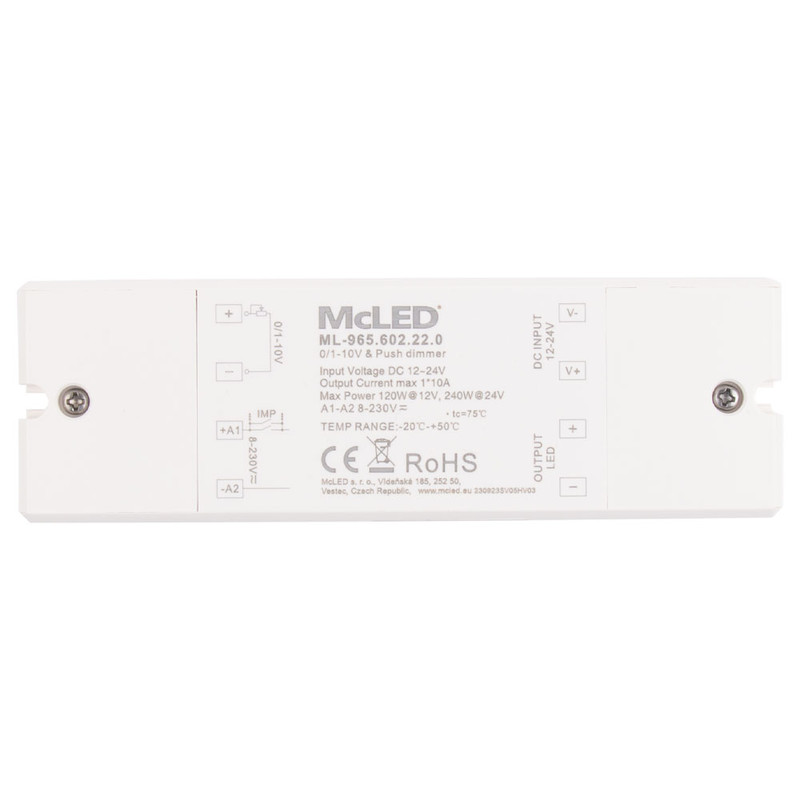 MC LED Stmívač řízený 0-10V/push dim, 1x 10 A