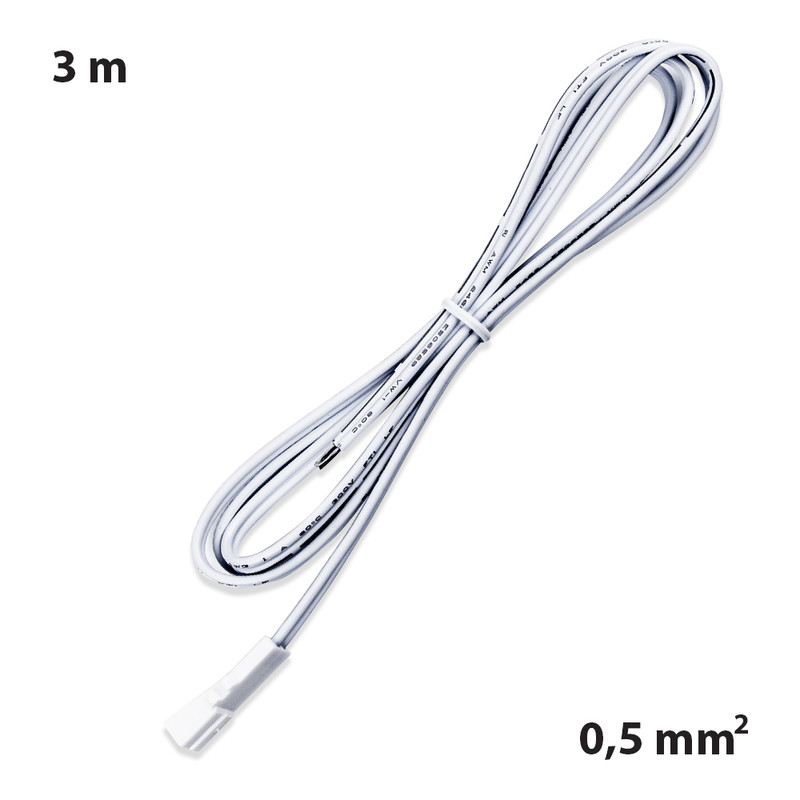 MC LED Připojovací kabel s 91505-FP konektorem (zásuvka), 3m kabel AWG20/0,5mm2, bílý, volný konec