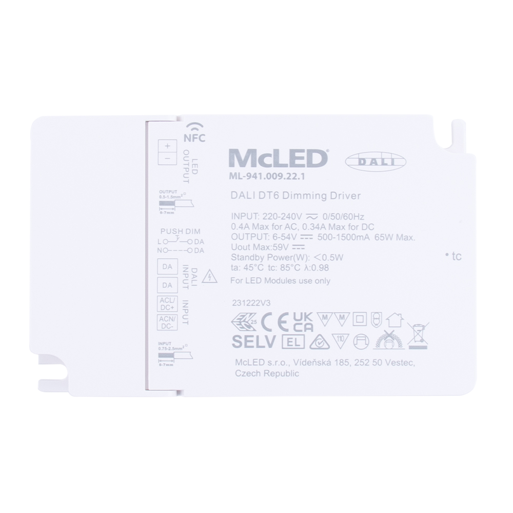 LED driver stmívatelný MC LED 65W, 500-1500mA, 6-54VDC