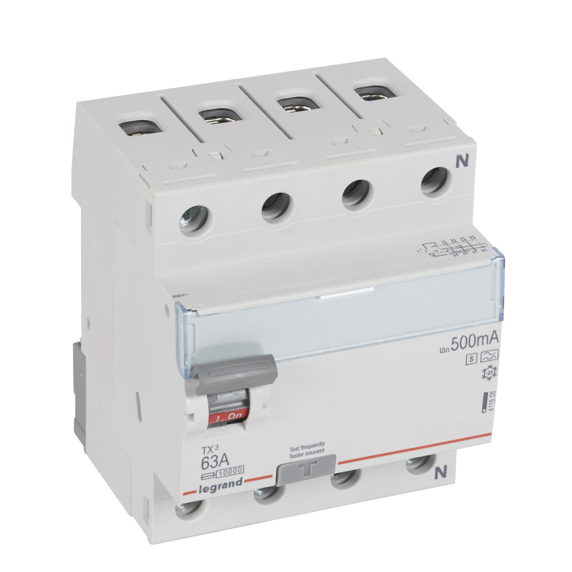 Chránič čtyřpolový LEGRAND 411808 TX3 CHRÁN. 4P 63A 500MA A-S