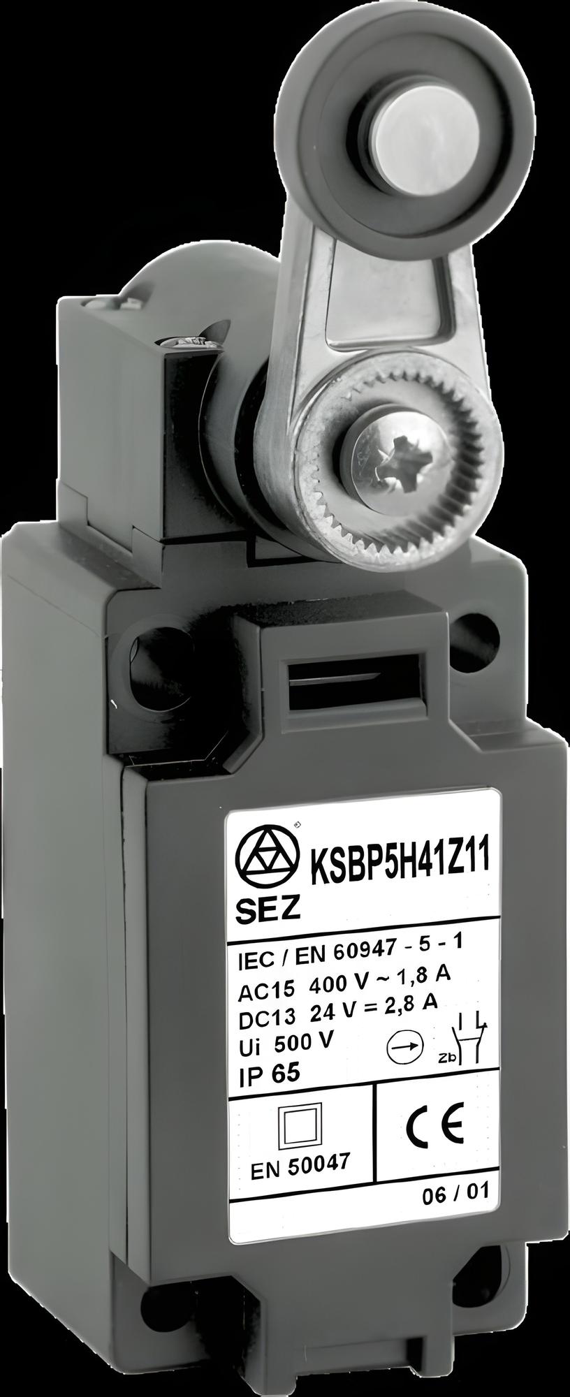 SEZ KSBP5H43X11 Koncový spínač plastový s pákou a kladkou - ocelové ložisko (průměr 22 mm), šířka 40