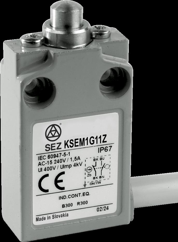 SEZ KSEM1G11Z Koncový spínač kovový s přívodním kabelem, s čepem