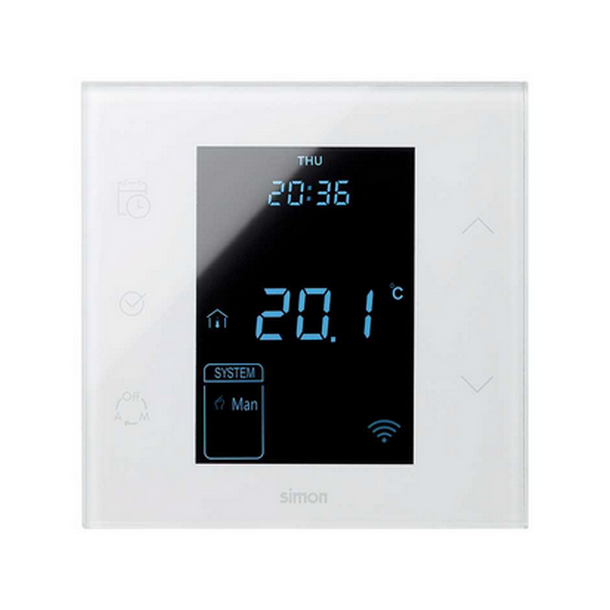 Termostat SIMON 100 10000811-130, iO s vněj. čidl., kompl. verze, monoblok do 1-nás. kr., bílá
