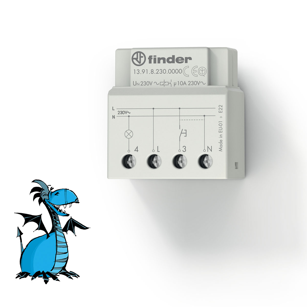 FINDER 13.91.8.230.0000 Spínač el. imp. ovl., 1Z/10A, 230V AC, krabice