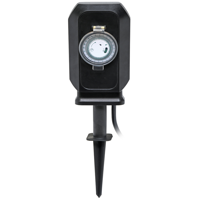 Zahradní zásuvkový sloupek ECOPLANET UFON 24 3600W, IP44, 2x zásuvka, černá