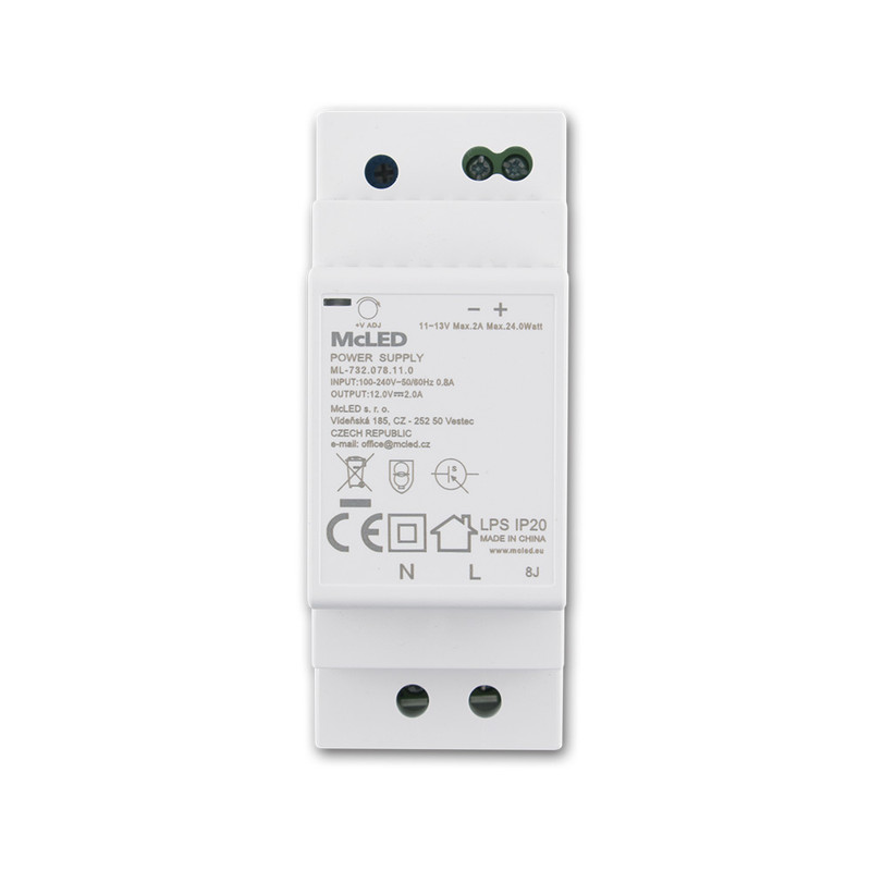 LED driver napěťový MC LED 24W, DC 12V/2A, IP20, na DIN lištu