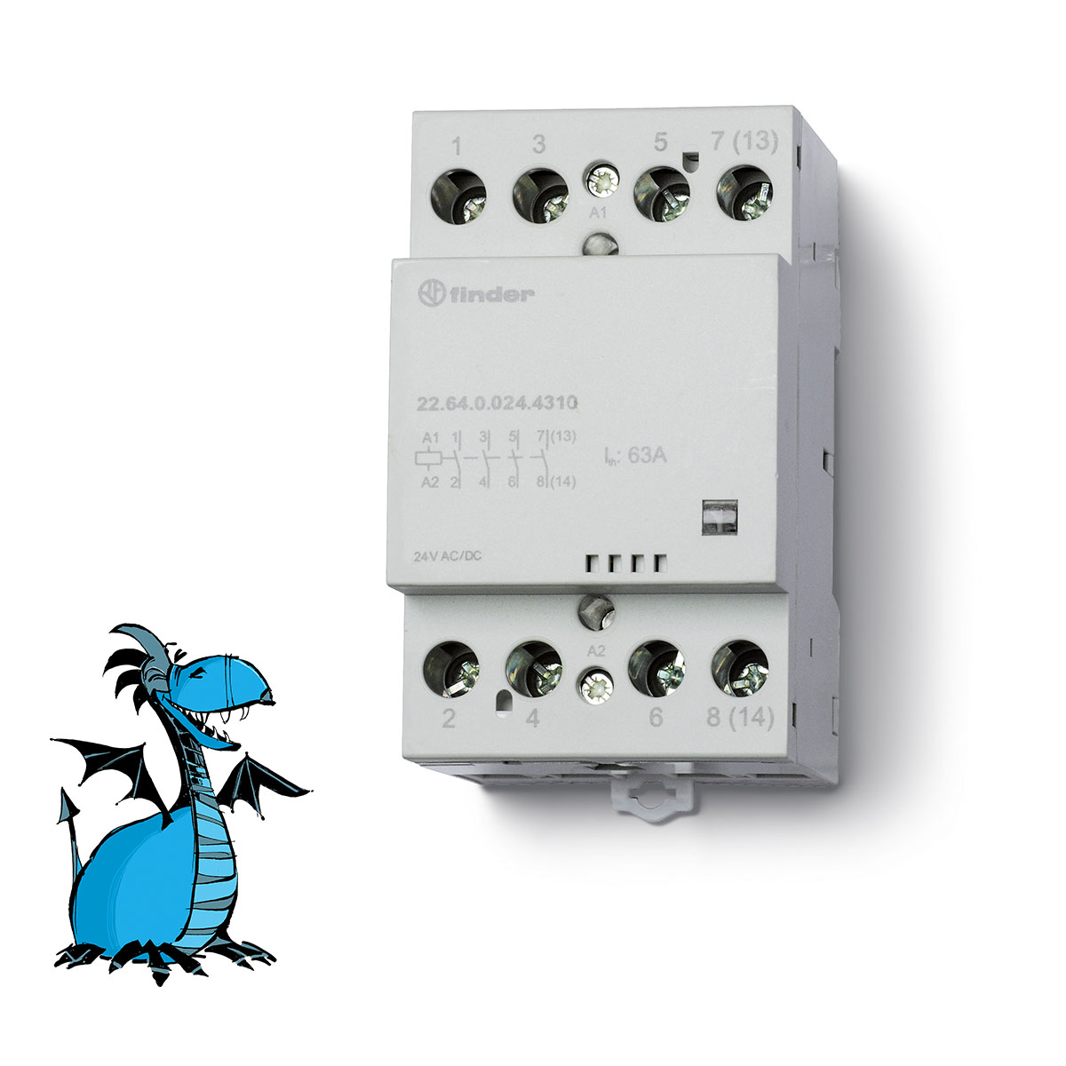 FINDER 22.64.0.024.4310 Stykač inst., 4Z/63 A, 24 V AC/DC, MI, AgSnO2