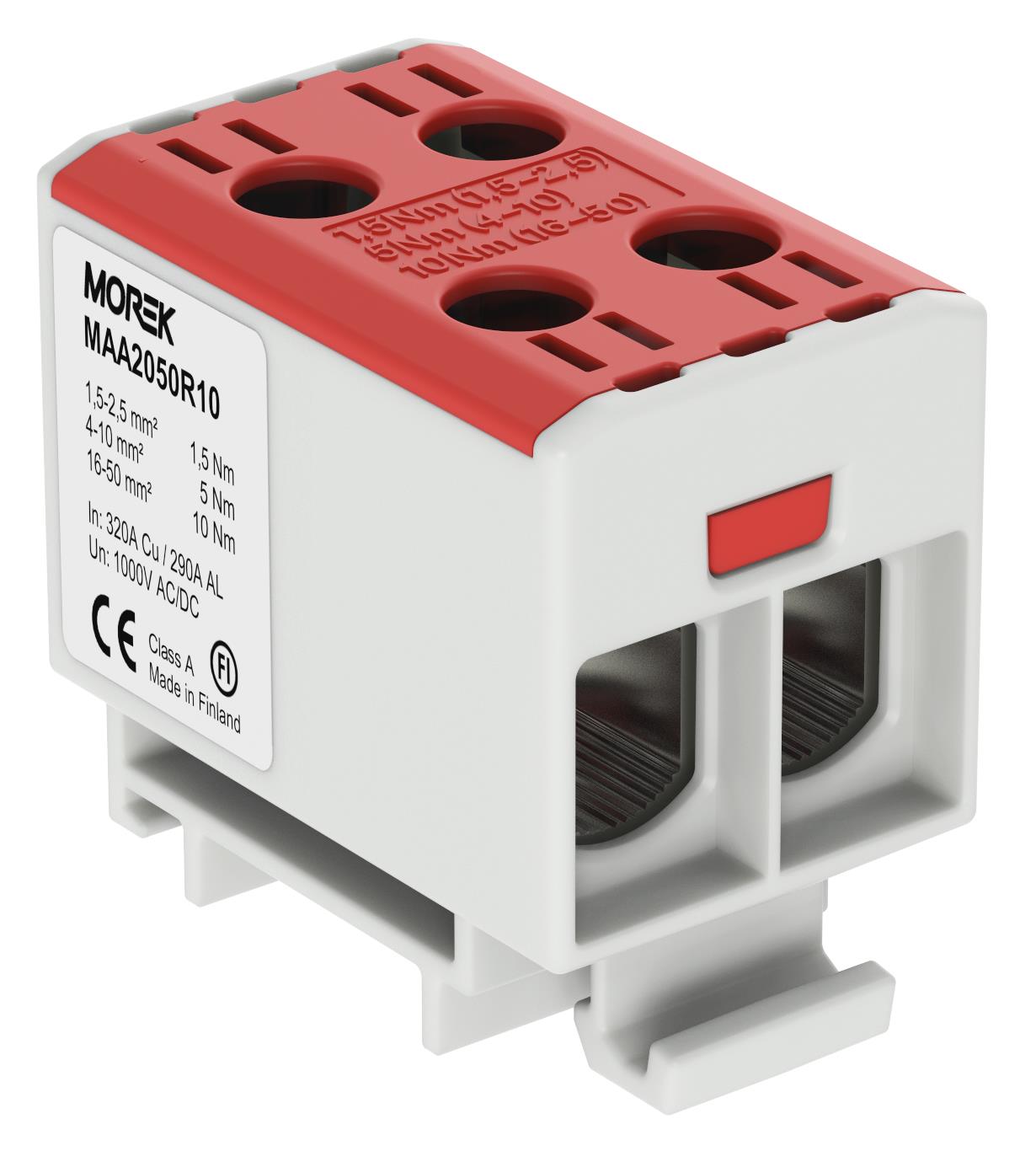 MOREK MAA2050R10 Univerzální řadová svorka OTL 50-2xAl/Cu 1,5-50mm2 1000V červená