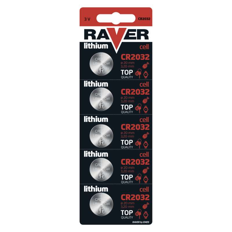 Baterie knoflíková RAVER CR2032, B7332 lithiová 5ks