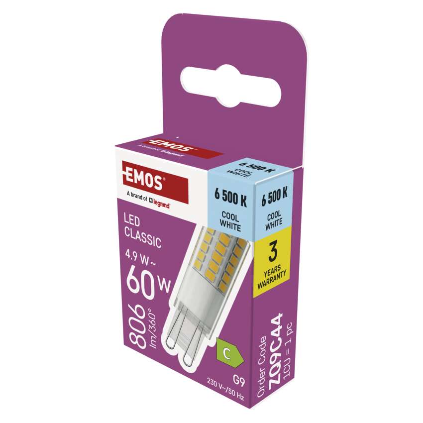 EMOS ZQ9C44 LED CLS JC 4,9W(60W) 806lm G9 CW