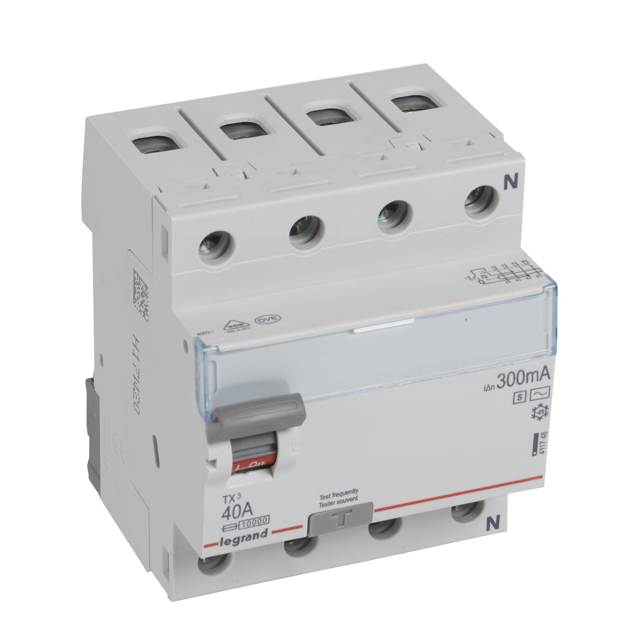 Chránič čtyřpolový LEGRAND 411748 TX3 CHRÁN. 4P 40A 300MA AC-S