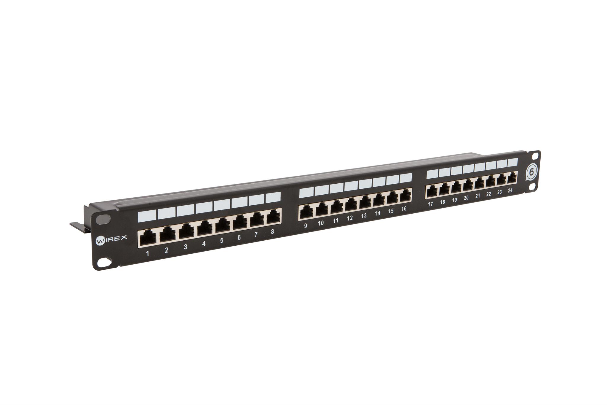 Patch panel WIREX WPP-6-S-24-1-BL, 19", CAT6, STP, 24x RJ45, 1U, vyvazovací lišta, černá