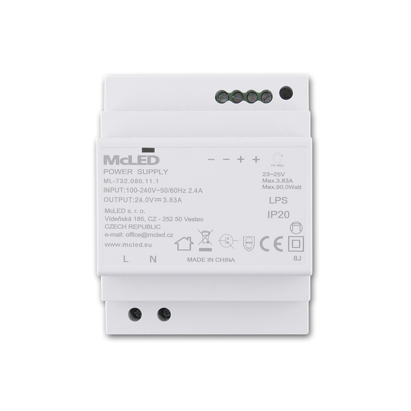 LED driver napěťový MC LED90W, DC 24V/3,83A, IP20, na DIN lištu