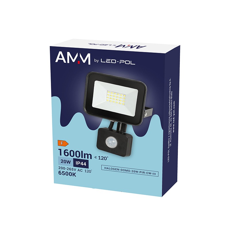 LED reflektor LED-POL Halogen Domo 20W PIR studená bílá III