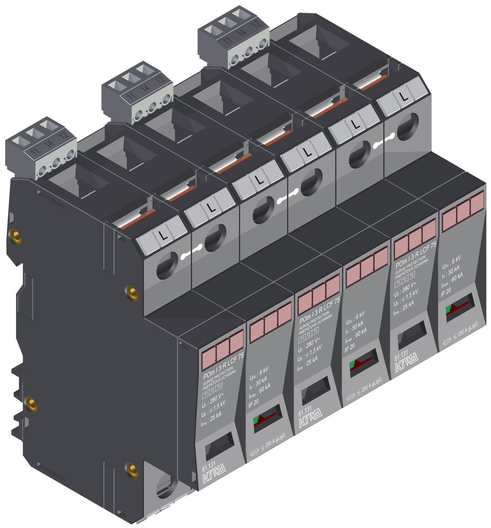 SEZ POm I 3 R LCF 75 Přepěťová ochrana POm I 3 R LCF 75kA 280V/25kA, modulární, monoblok, B+C+D