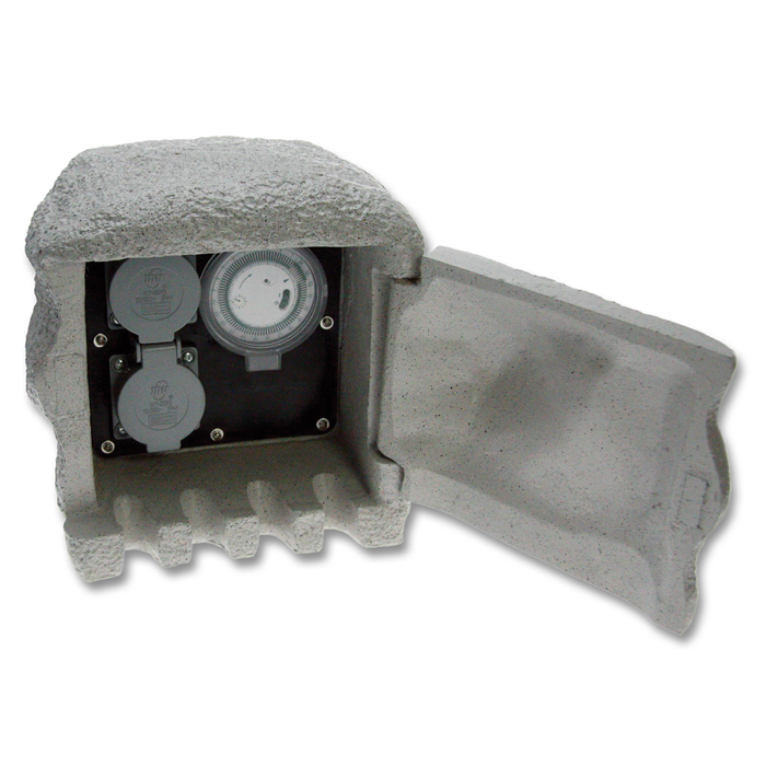 Zahradní zásuvkový sloupek ECOPLANET STONE 2 3600W, IP44, 2x zásuvka, šedá