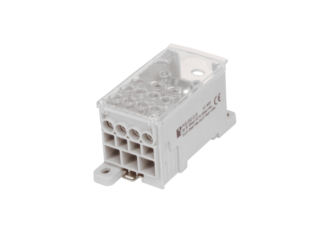 EL 1004011 Blok pro rozdělení fází PVB 250-3/8, 1pól., AL/CU, 250A, 690V, šedý, na DIN (bal.5)