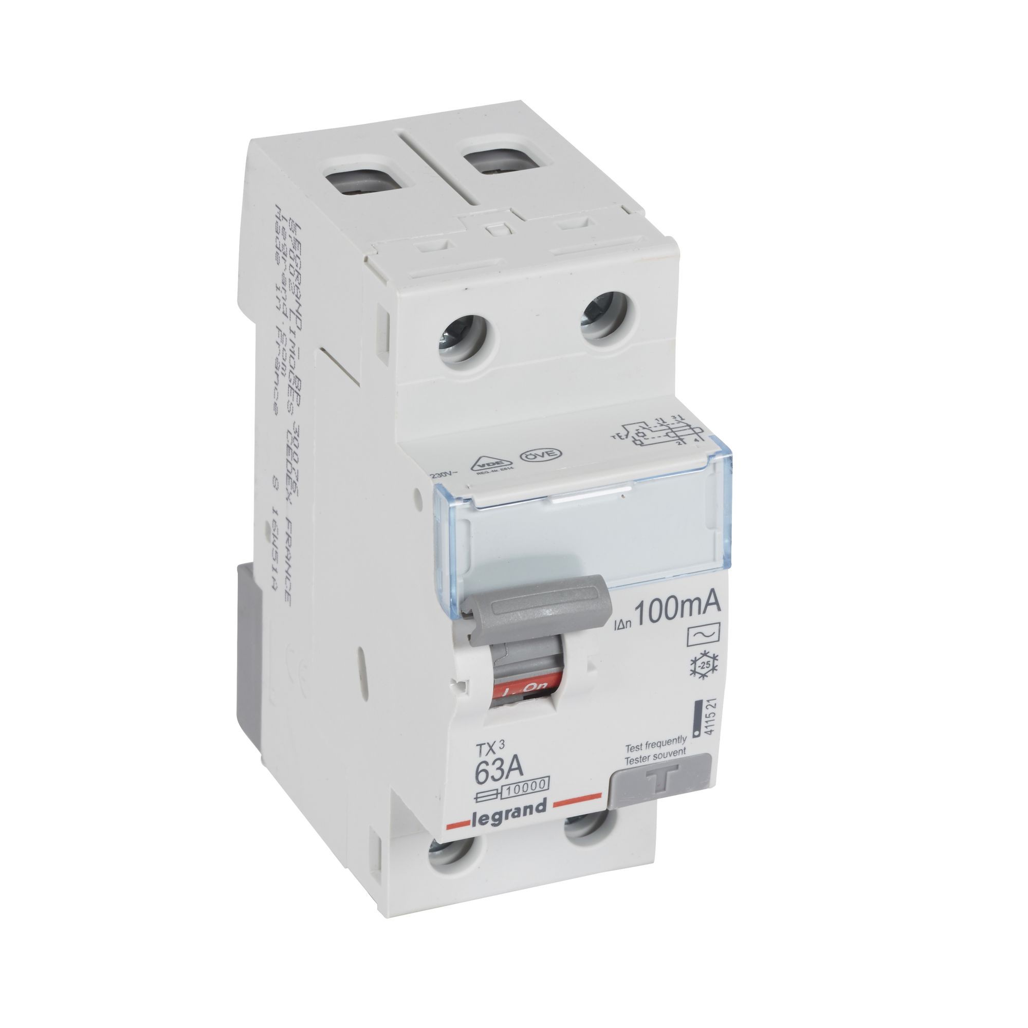 Chránič dvoupolový LEGRAND 411521 TX3 CHRÁN. 2P 63A 100MA AC