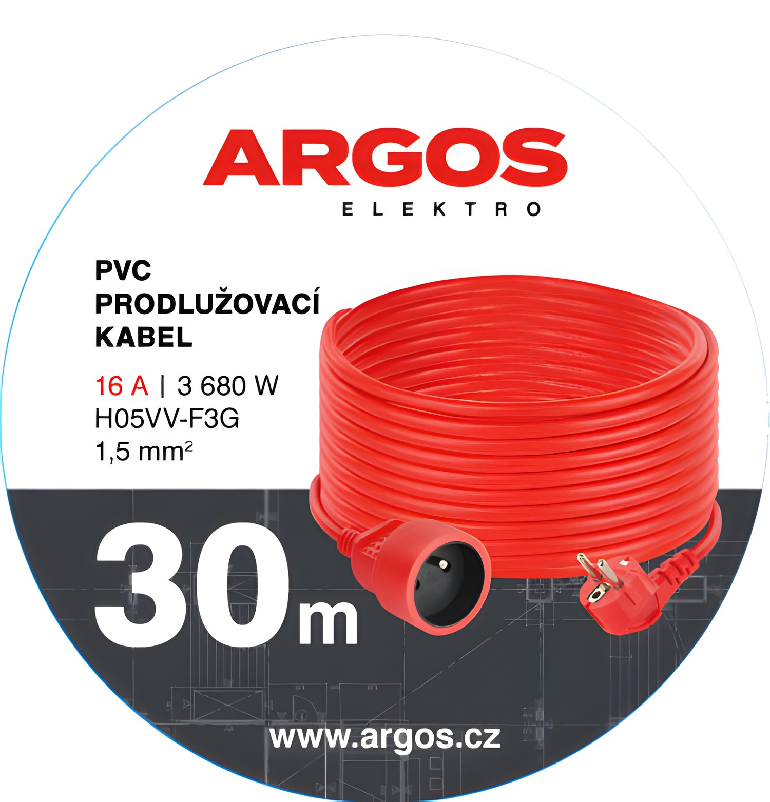 ARGOS  PRODLUŽOVACÍ KABEL 1Z30M 1,5MM