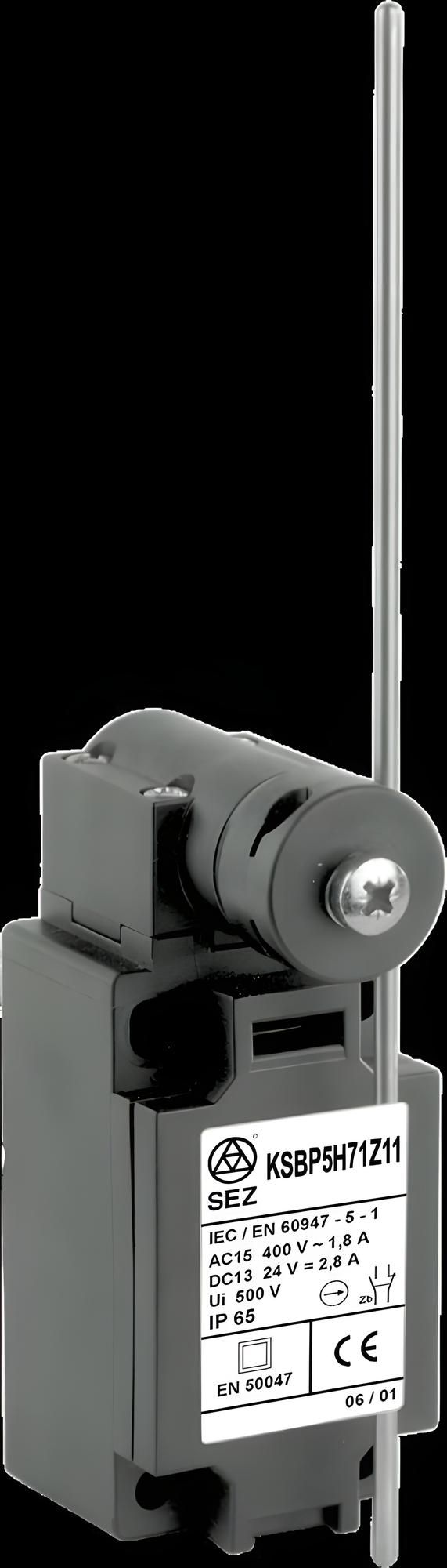 SEZ KSBP5H72Z02 Koncový spínač plastový, ovládaný nylonovou tyčkou (průměr 6 mm), šířka 40 mm