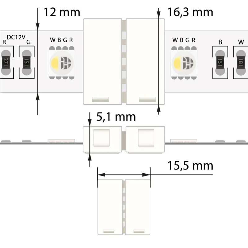 Spojka LED pásků MC LED šíře 12 mm, 5 pinů