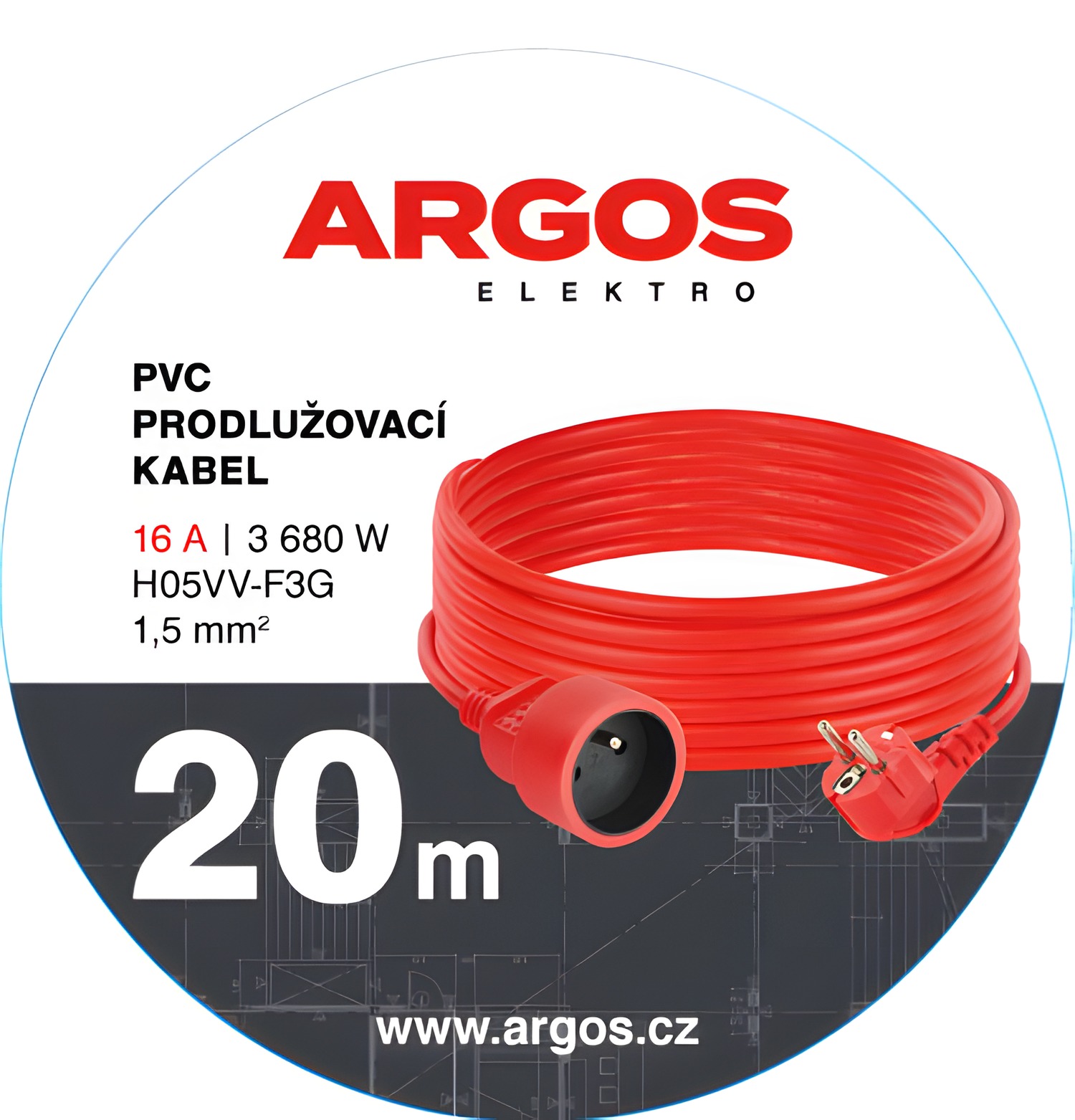 ARGOS  PRODLUŽOVACÍ KABEL 1Z 20M 1,5MM