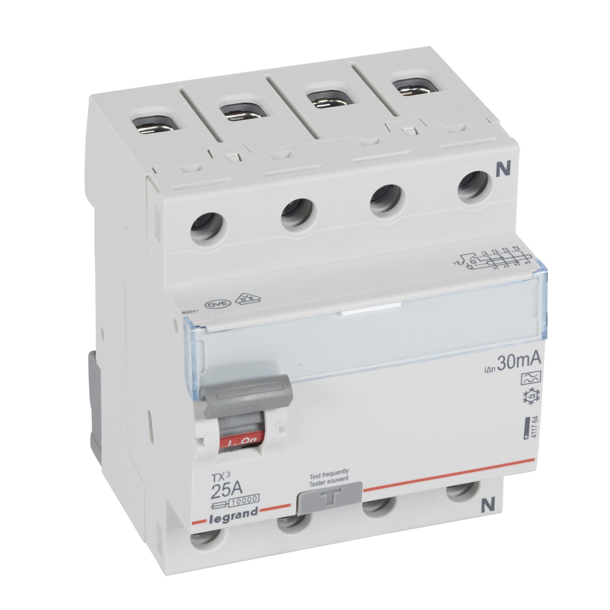 Chránič čtyřpolový LEGRAND 411764 TX3 CHRÁN. 4P 25A 30MA A