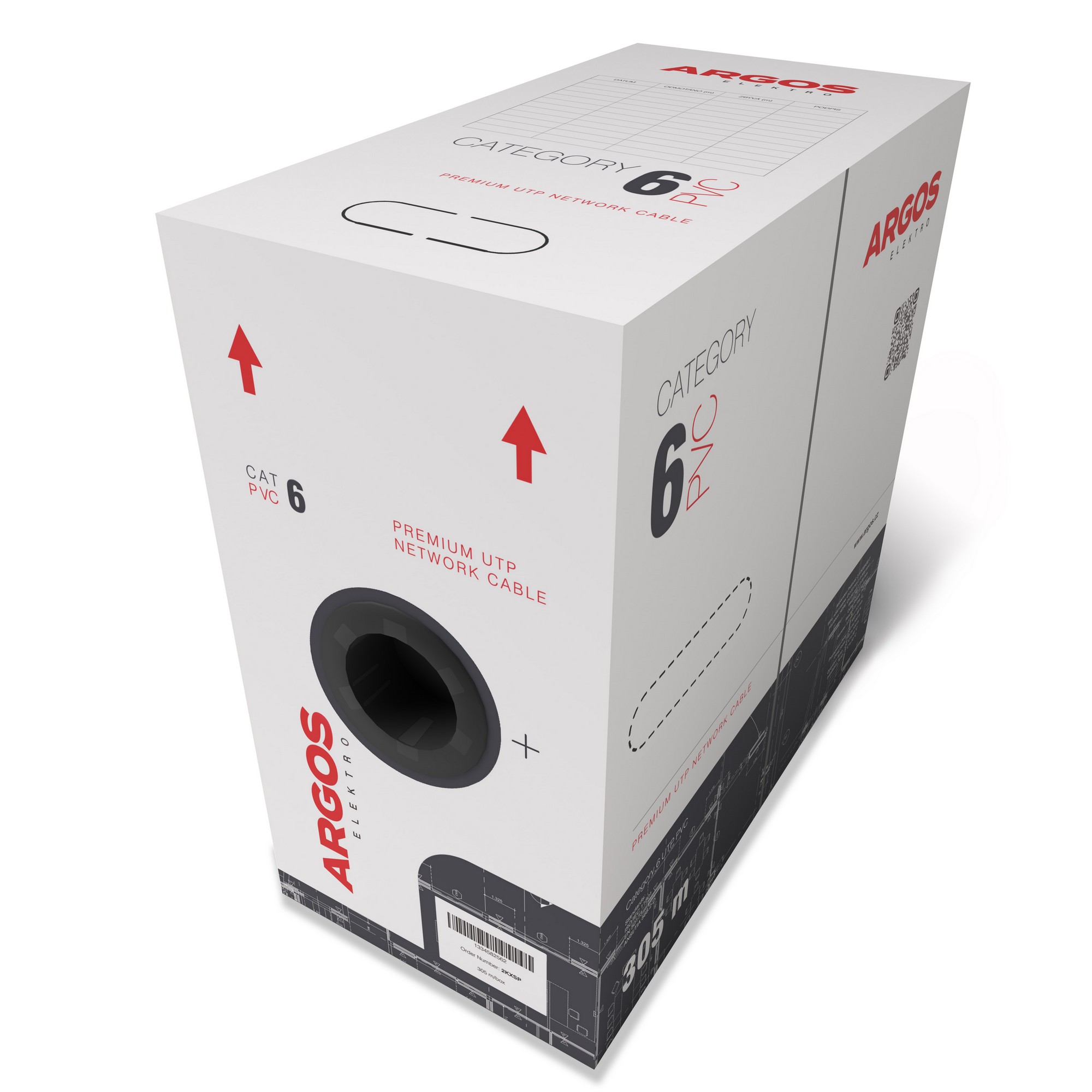 Kabel datový ARGOS CAT6, UTP, PVC, Eca, 305 m, šedá