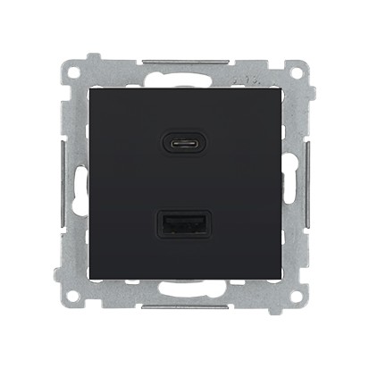 Nabíječka USB SIMON 54 DEC2CAQ.01/49, 2násobná, 1xUSB typ C+1xUSB typ A, max.30W, černá mat metalíza