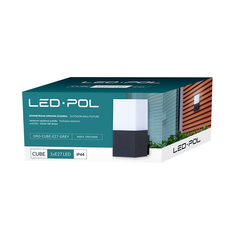 Fasádní a zahradní LED svítidlo LED-POL Cube E27 Grey