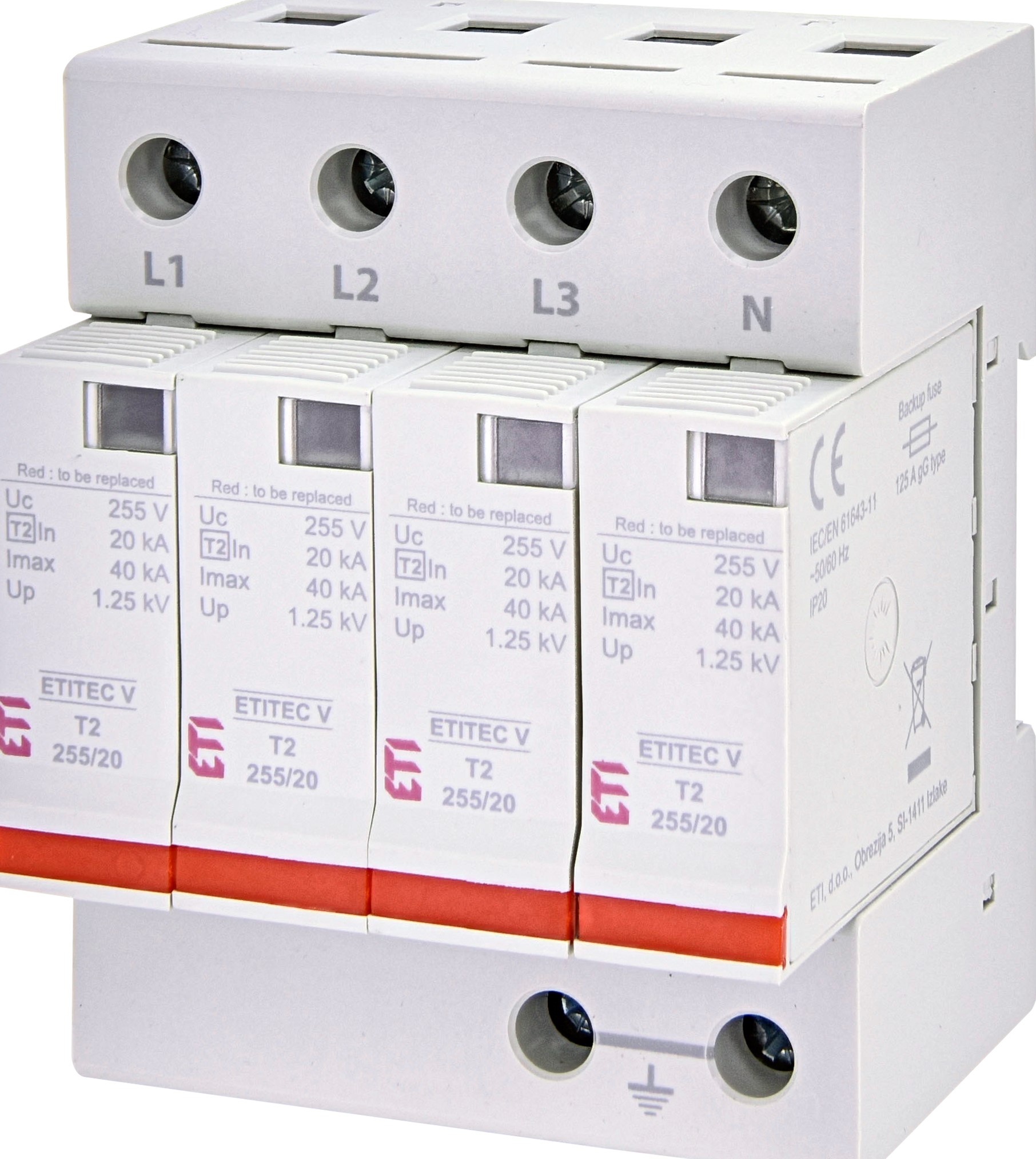 ETI 002442956 svodič přepětí, ETITEC V T2 255/20 4+0