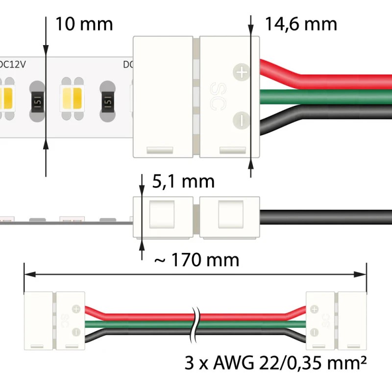 Spojka flexibilní MC LED double white LED pásků šíře 10 mm, 3 piny