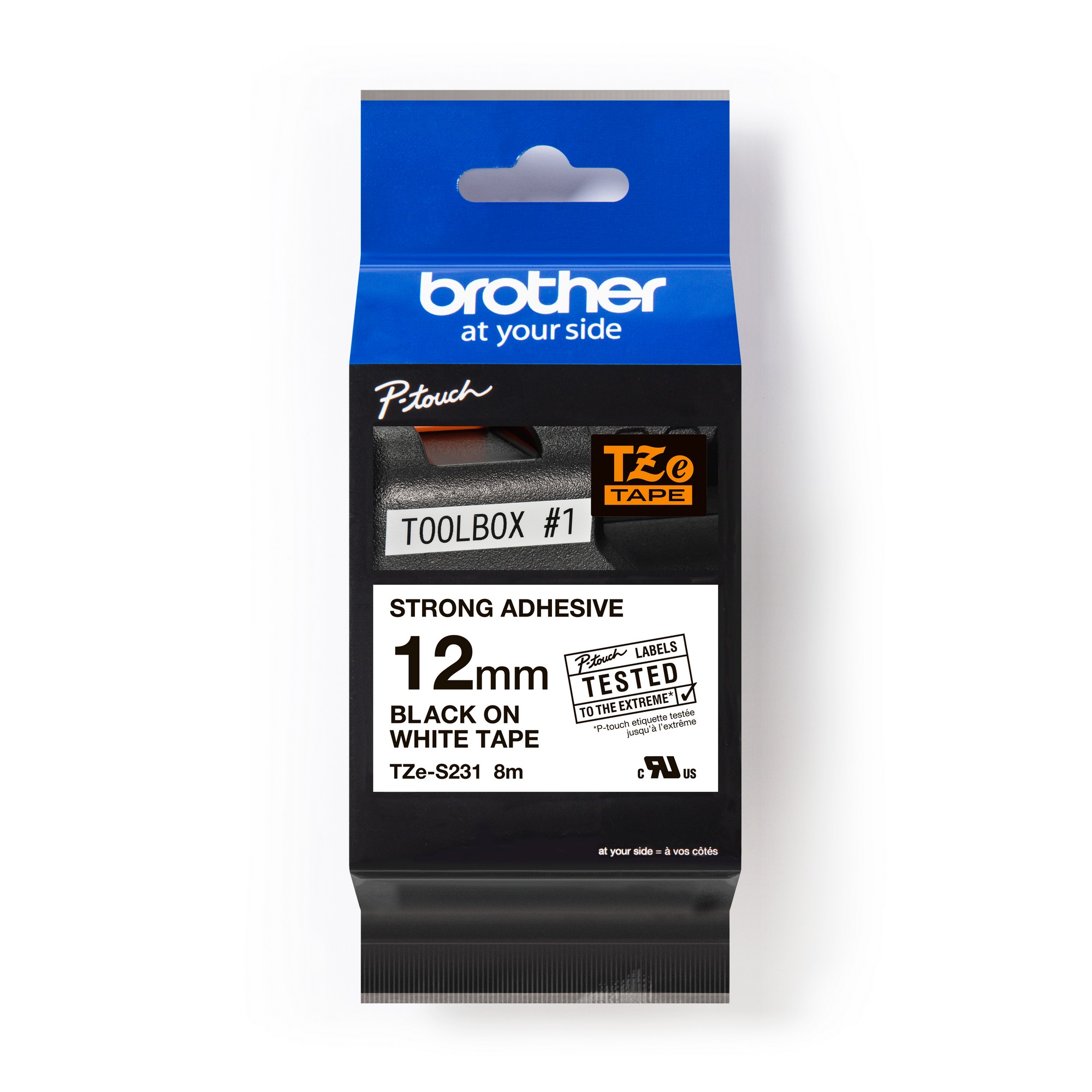 BROTHER TZES231 silně přilnavá bílá/černá 12mm