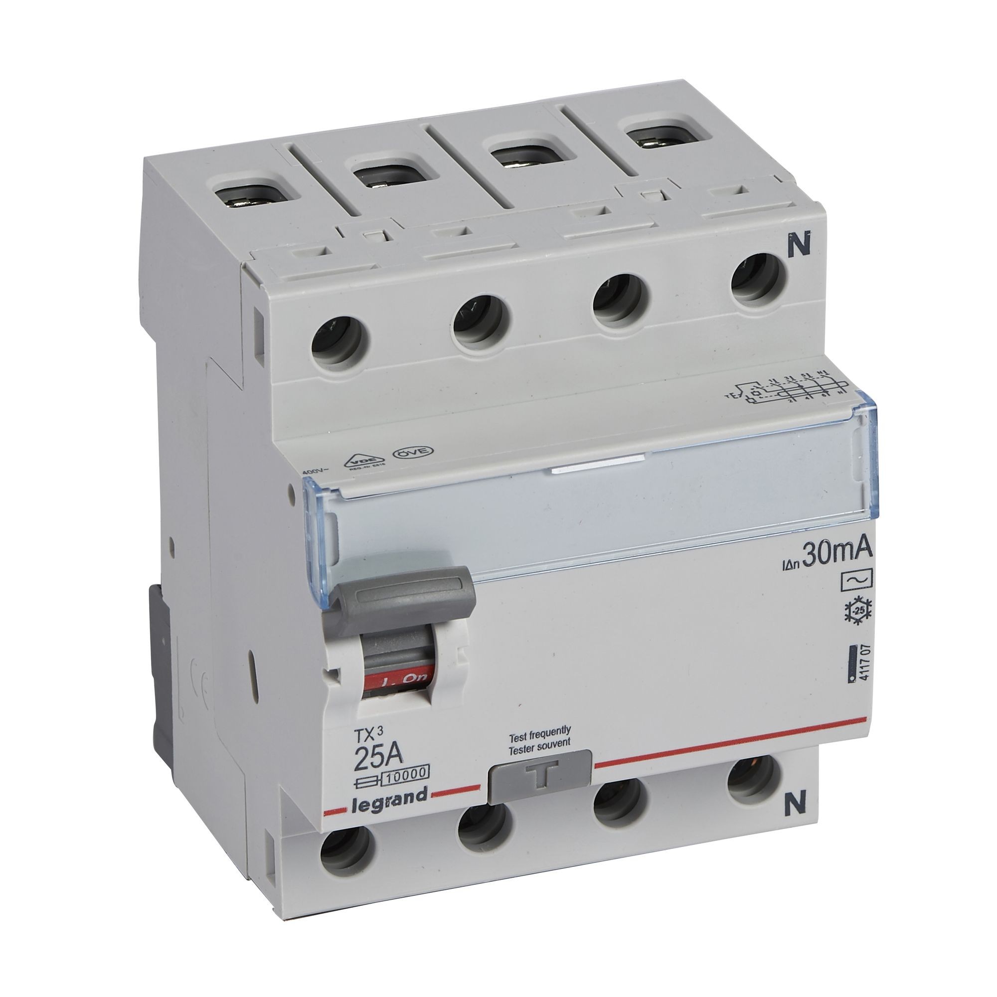 Chránič čtyřpolový LEGRAND 411707 TX3 CHRÁN. 4P 25A 30MA AC