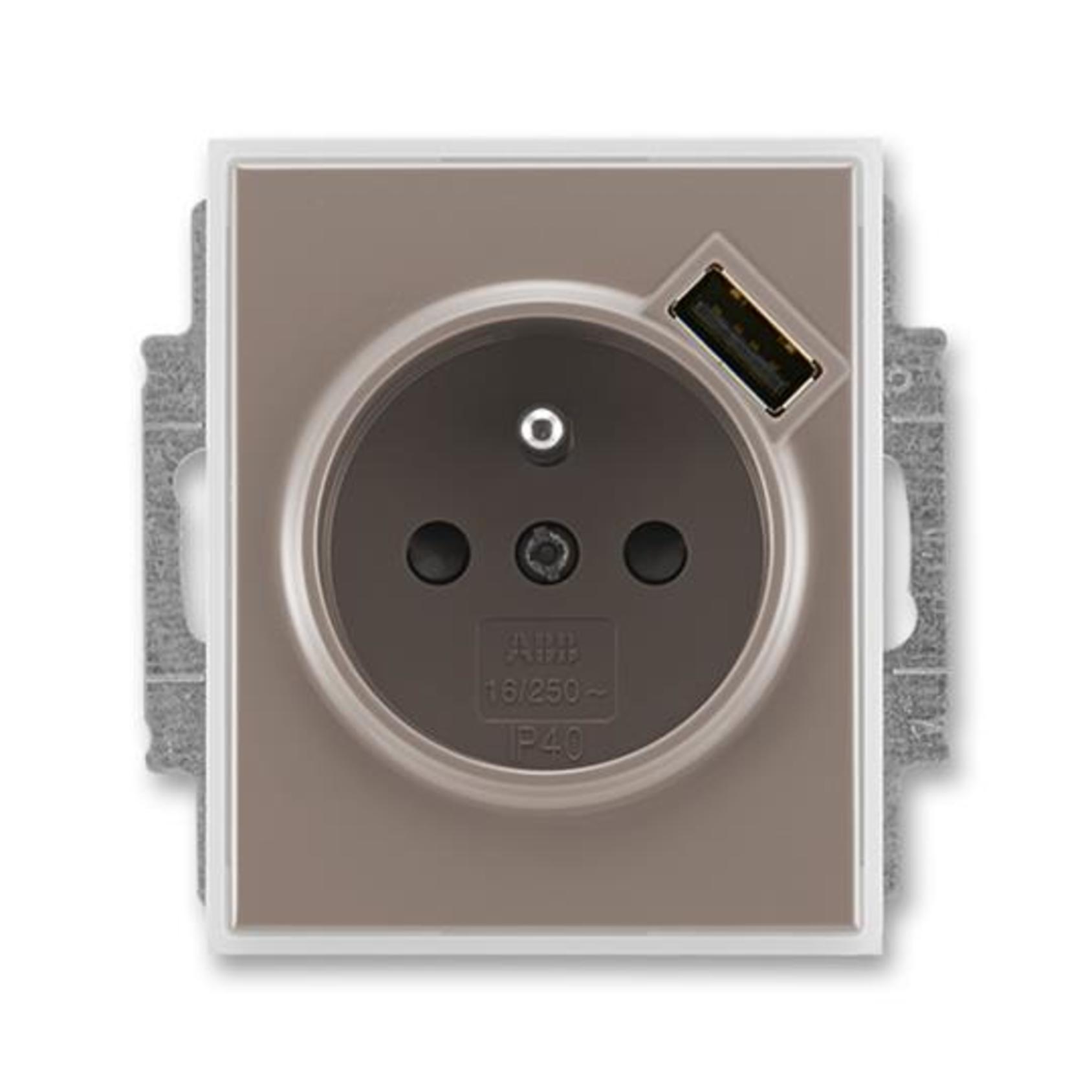 ABB 5569E-A02357 26 Time Zásuvka 1násobná s kolíkem, s clonkami, s USB nabíjením