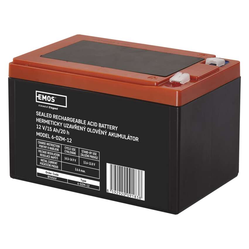 Akumulátor olověný EMOS SLA 12V 15AH FAST.6,3 MM TRAKČNÍ B9656V