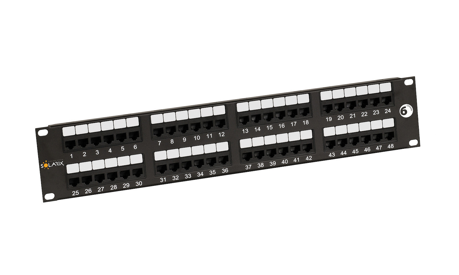 Patch panel SOLARIX SX48-6-UTP-BK, 19", CAT6 UTP, 48x RJ45, 2U, černá