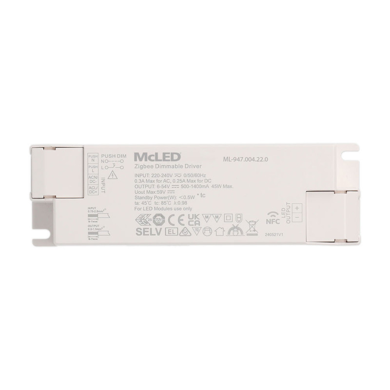 MC LED Stmívatelný ZigBee driver 45W, 500-1400mA, 6-54VDC