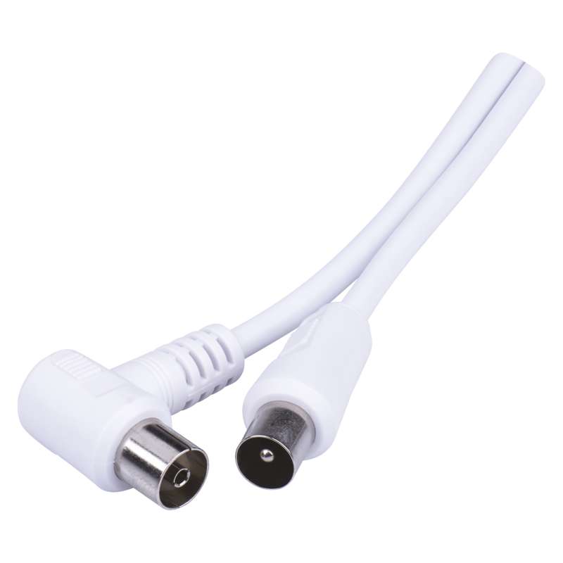Kabel anténní EMOS SB3102, koaxiální, PVC, IEC vidlice/IEC zásuvka, úhlový, bílá, 2,5 m